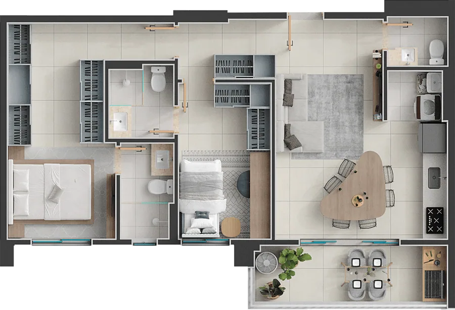 Planta do Solo Vaca Brava: 2 Suítes Final 4B · 74 m²