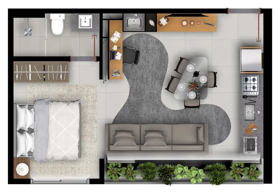 Planta do Lux Oeste: T2 1 quartos Final 5