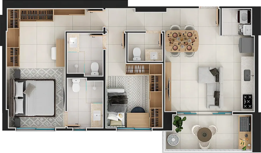 Planta do Aurora Lago das Rosas: 76 m² · Apto 4B