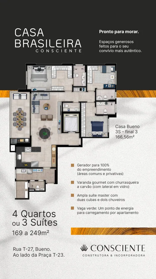 Planta do Casa Brasileira: 4 quartos · 166,56 m²