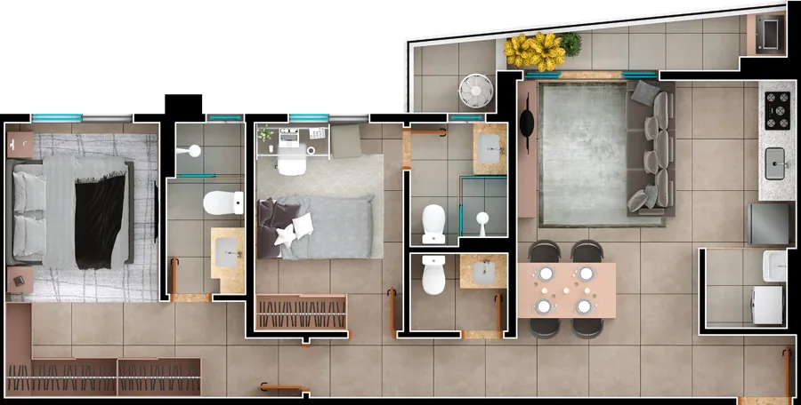 Planta do Viverde Areião: 74 m² · Final 3B