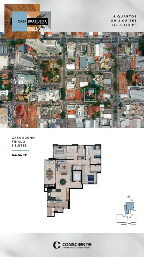 Planta do Casa Brasileira: 3 suítes · 166,56 m² · Final 3