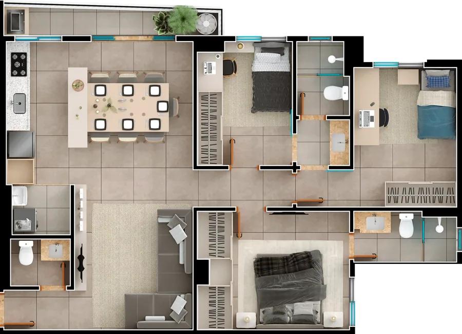 Planta do Viverde Areião: 91 m² · Final 2B