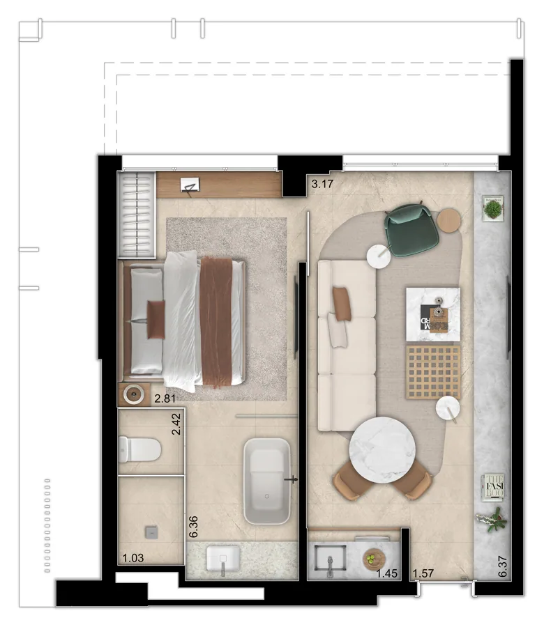 Planta do Promenade V3rso: New E Promenade Suíte Lr2 · 46 m²