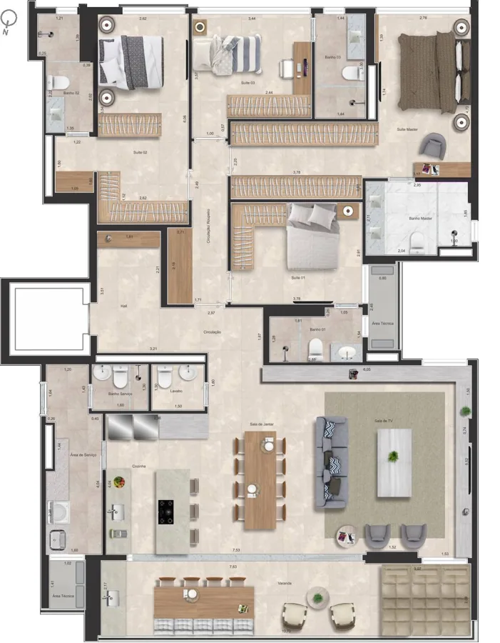 Planta do Maestro Residenza: 217 m² · Apto Norte (Grande)