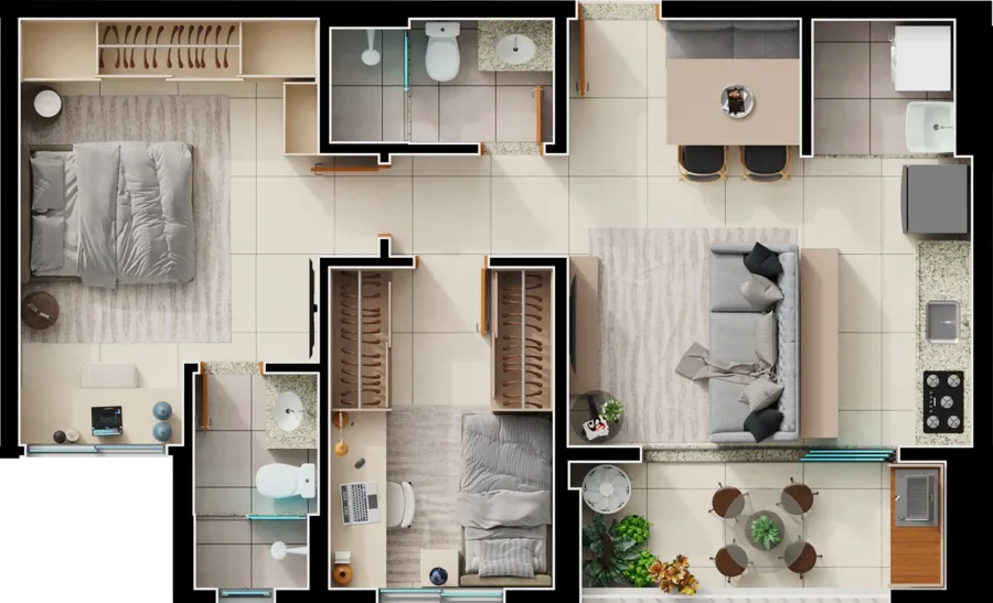 Planta do Varandas Bueno: 2 quartos 1 SuíTe Final 4A · 65 m²
