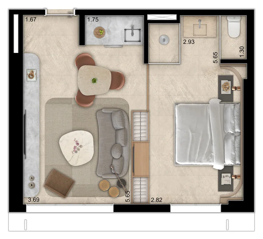 Planta do Promenade V3rso: New E Promenade Suíte R02B Lr · 43 m²