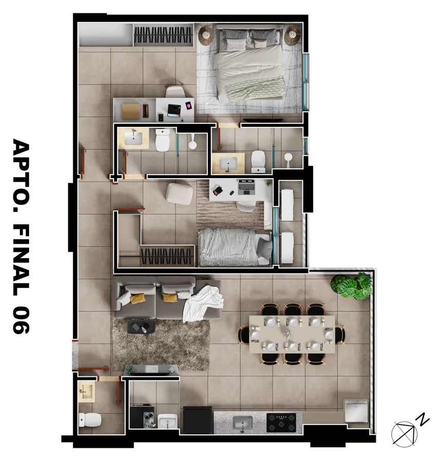 Planta do Lago Areião: 75 m² · Apto Final 06 Sala Integrada