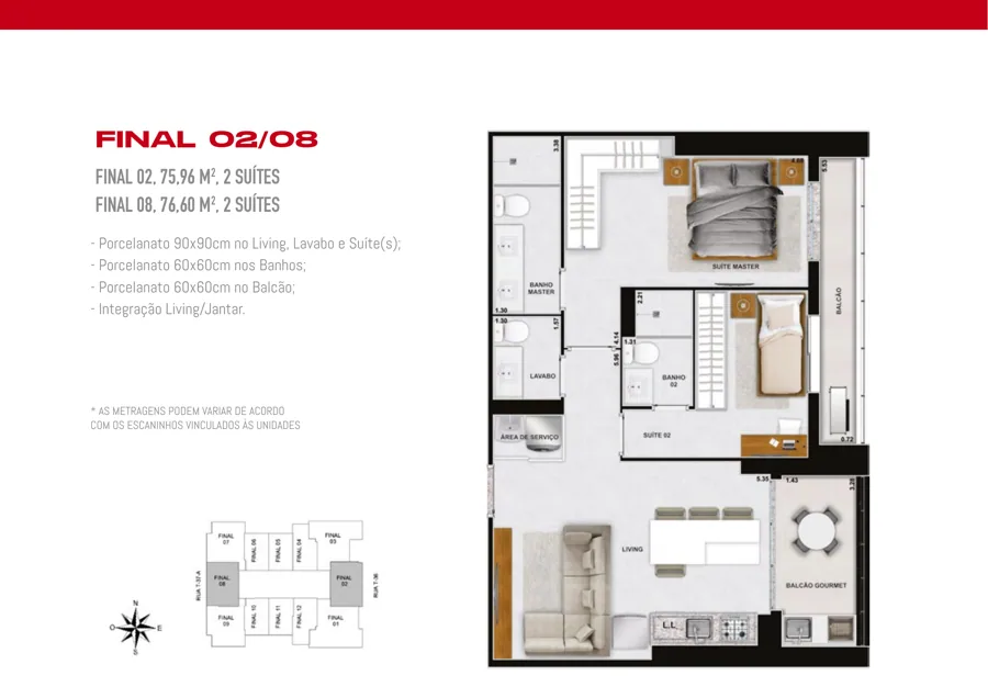 Planta do Haut Compact Life: 2 suítes · 76,6 m² · Final 02