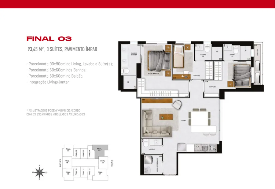 Planta do Haut Compact Life: 3 suítes · 93,45 m² · Final 03