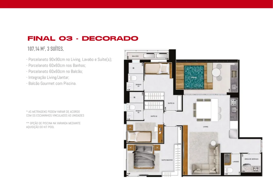 Planta do Haut Compact Life: 3 suítes · 107,14 m² · Final 03