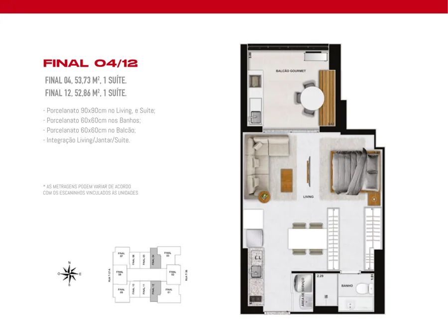 Planta do Haut Compact Life: 53,73 m² · Final 04