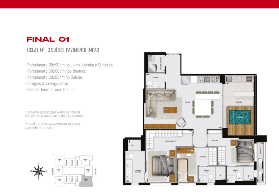 Planta do Haut Compact Life: 3 suítes · 103,61 m² · Final 01