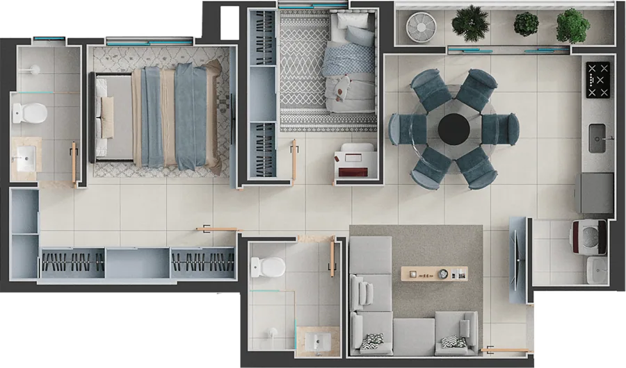 Planta do Solo Vaca Brava: 2 Quartos 1 Suíte Final 3B · 65 m²