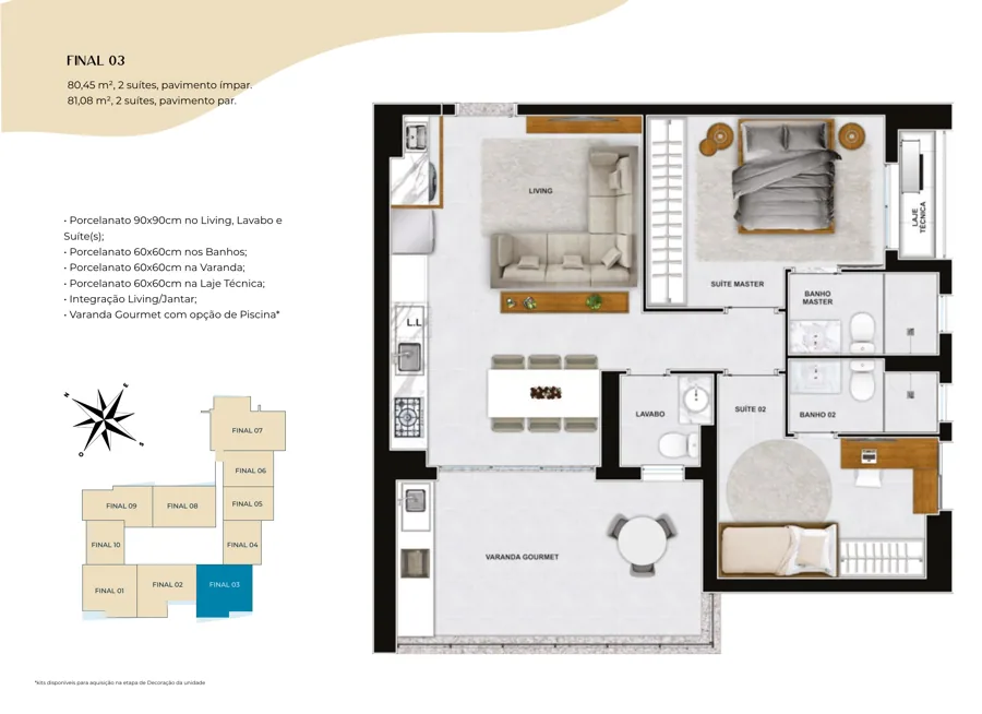 Planta do Azure Compact Life: 2 suítes · 81,08 m² · Final 03