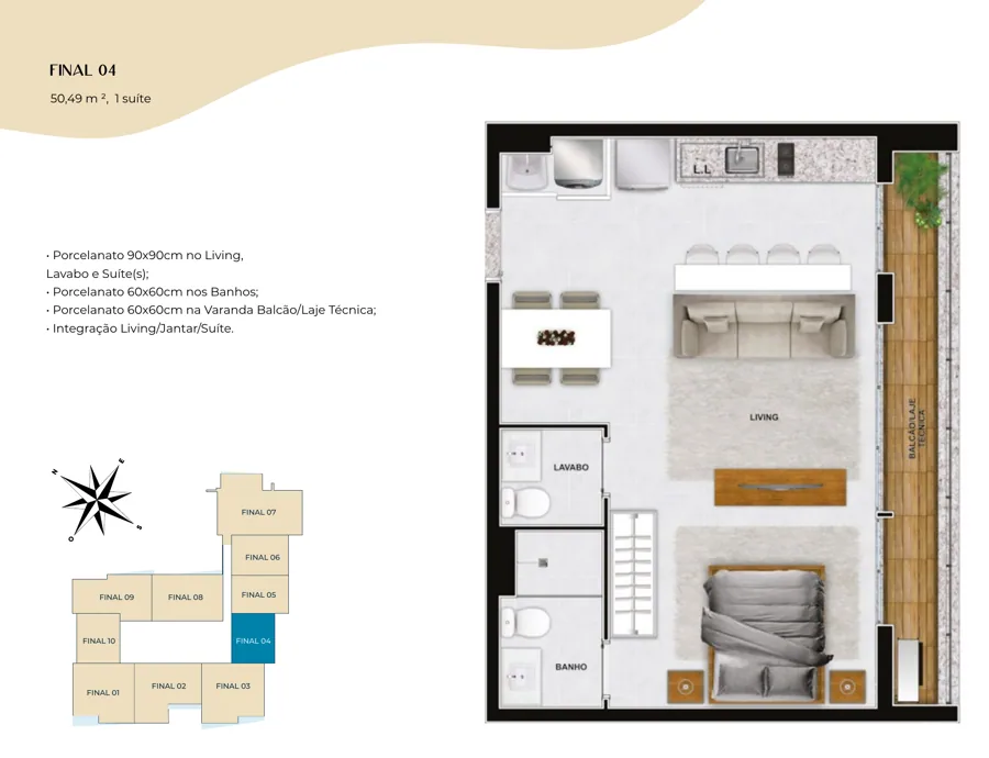 Planta do Azure Compact Life: 50,49 m² · Final 04