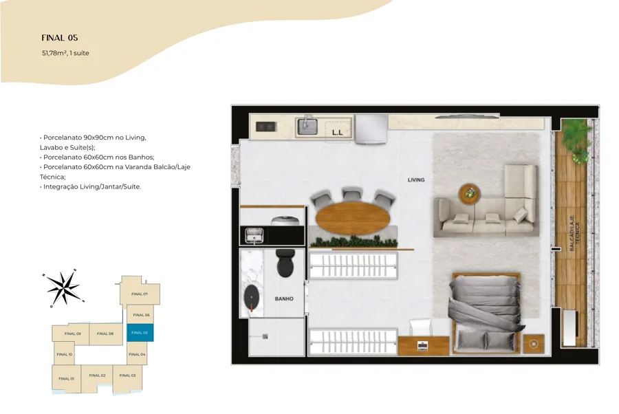 Planta do Azure Compact Life: 51,78 m² · Final 05