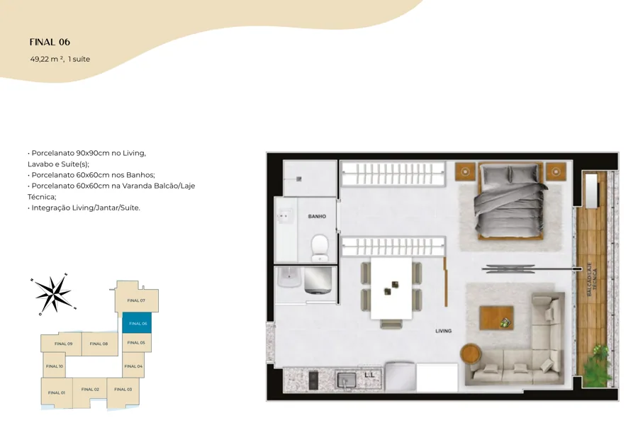 Planta do Azure Compact Life: 49,22 m² · Final 06
