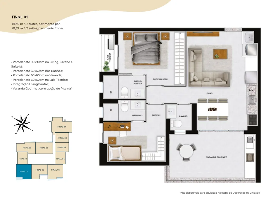 Planta do Azure Compact Life: 2 suítes · 81,67 m² · Final 01