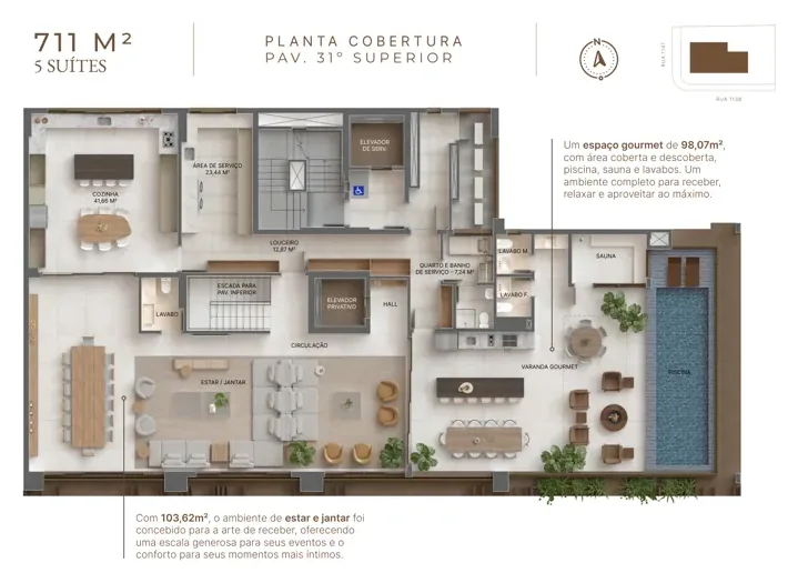 Planta do Solenne Consciente: 5 suítes · 103,62 m²