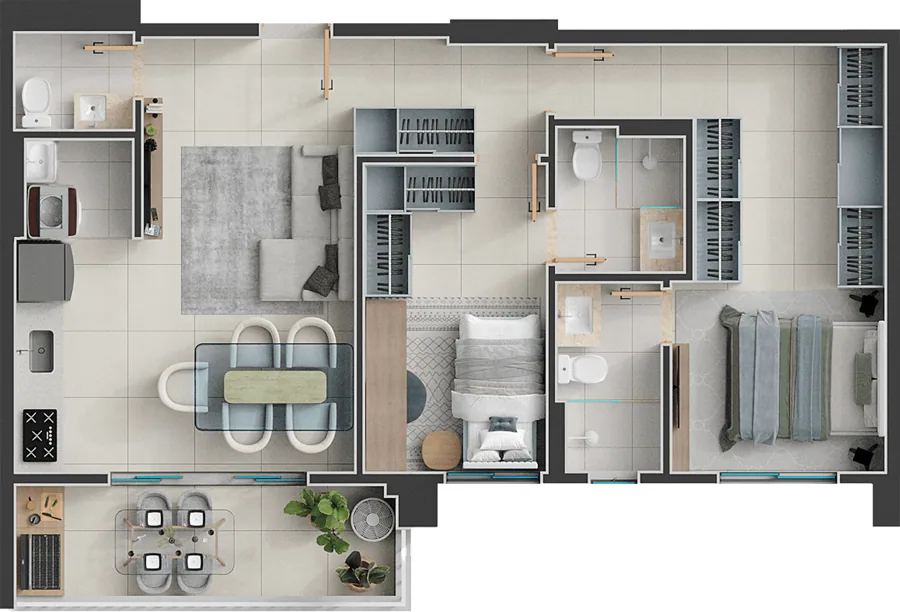Planta do Solo Vaca Brava: 2 Suítes Final 4A · 74 m²