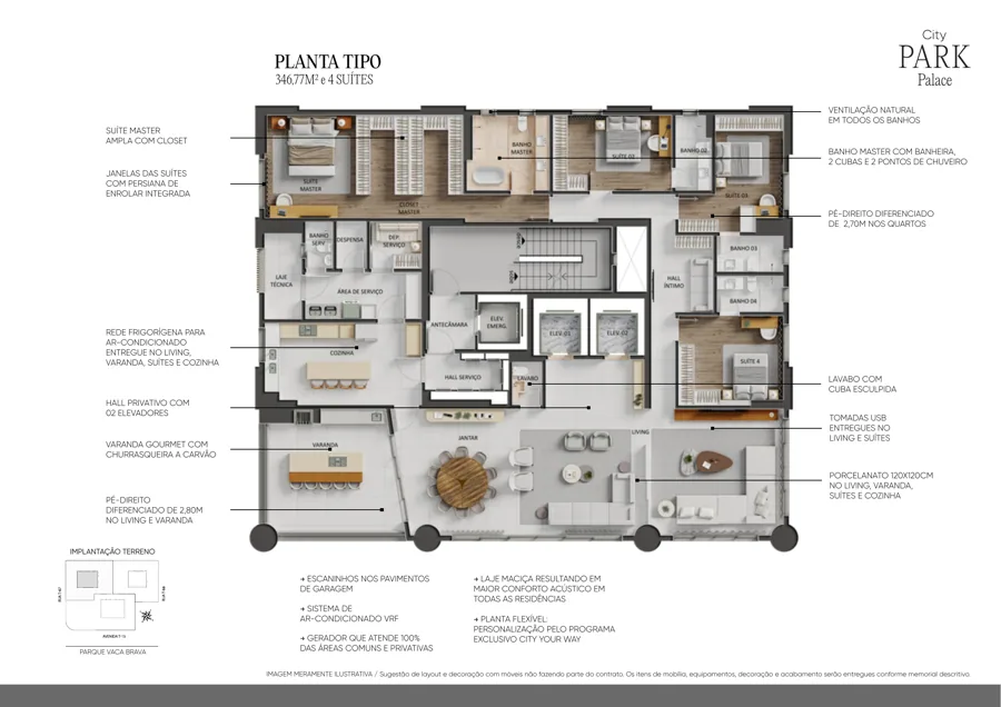 Planta do City Park Palace: Tipo · 4 suítes · 346,77 m²